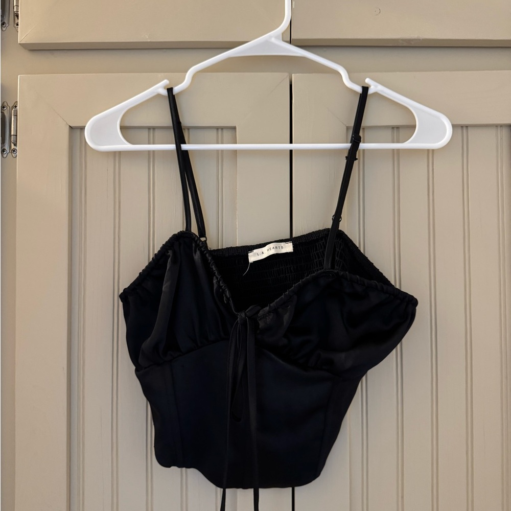 La Hearts Black Satin Tank Top